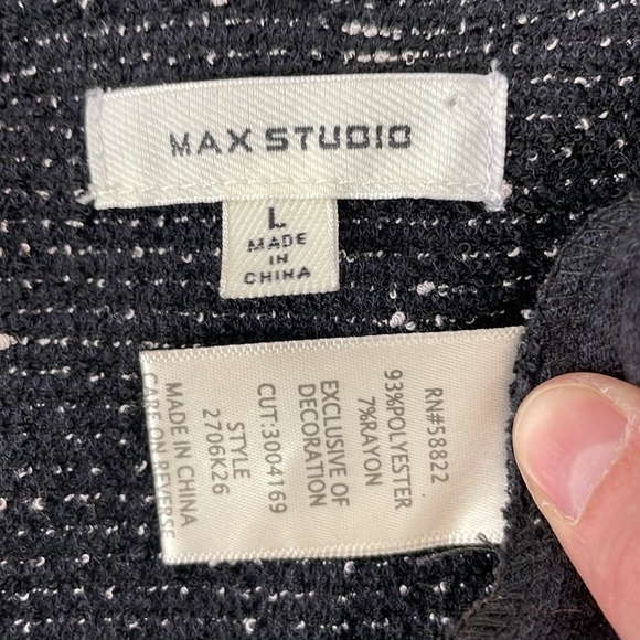 Max Studio Jacket Women's L Large Black Knit Fringe Open Front - Picture 11 of 13